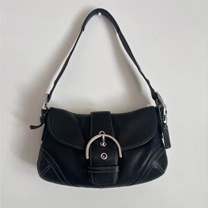 Black Leather Coach SoHo Buckle Flap Shoulder Bag